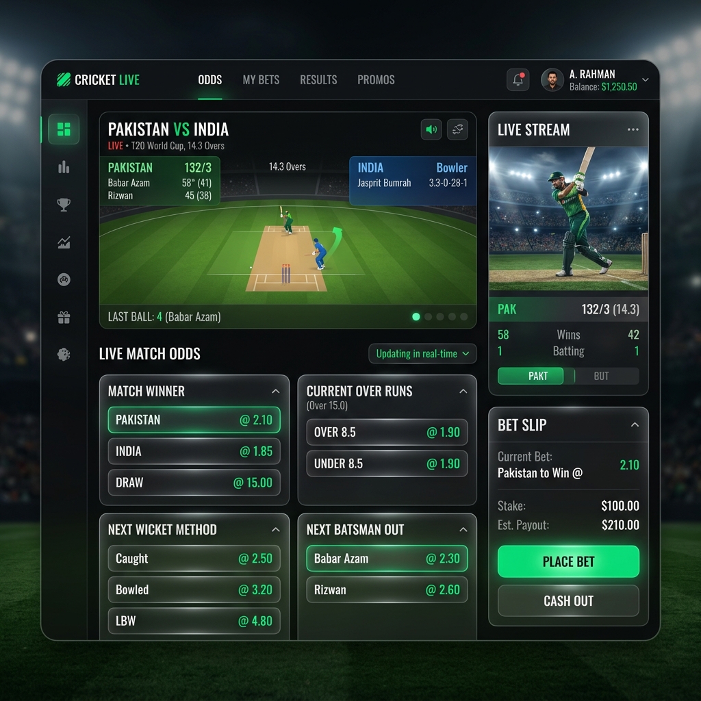 BetPro Live Cricket Betting Dashboard